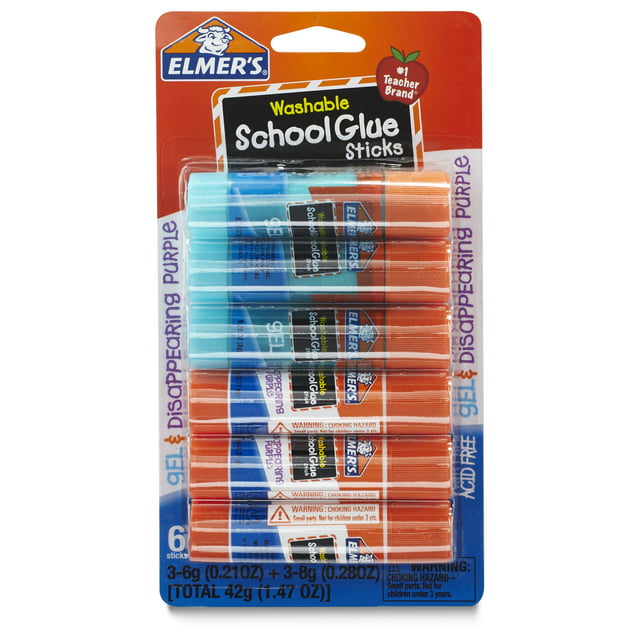 Elmer's Washable School Glue Sticks, Gel and Disappearing Purple, 0.21 Ounce, 6 Count