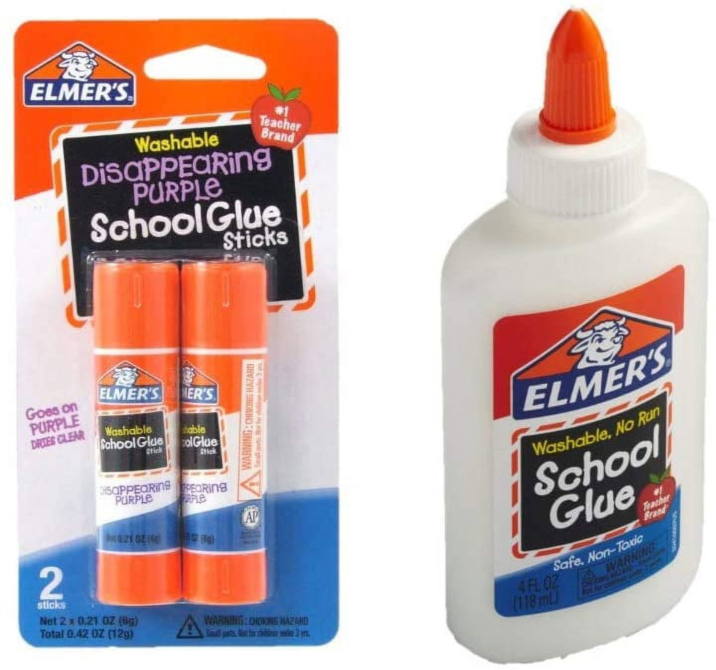 Elmer's bundle Washable Liquid School Glue, White, Dries Clear, 4 fl oz