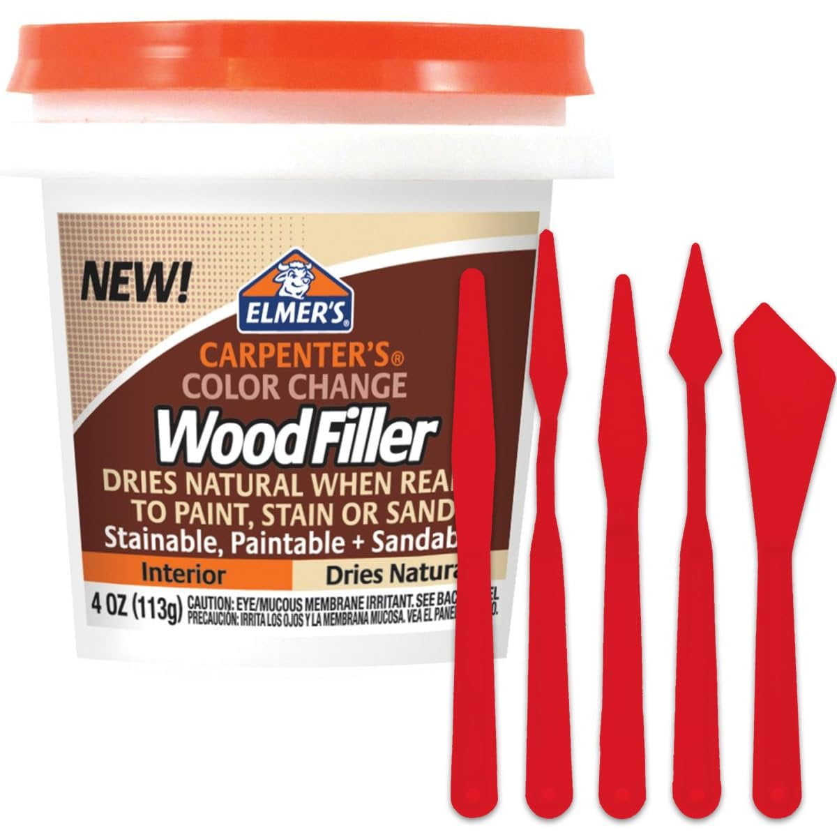 Elmers Carpenter's Color Change Wood Filler - Paintable Wood Putty for ...