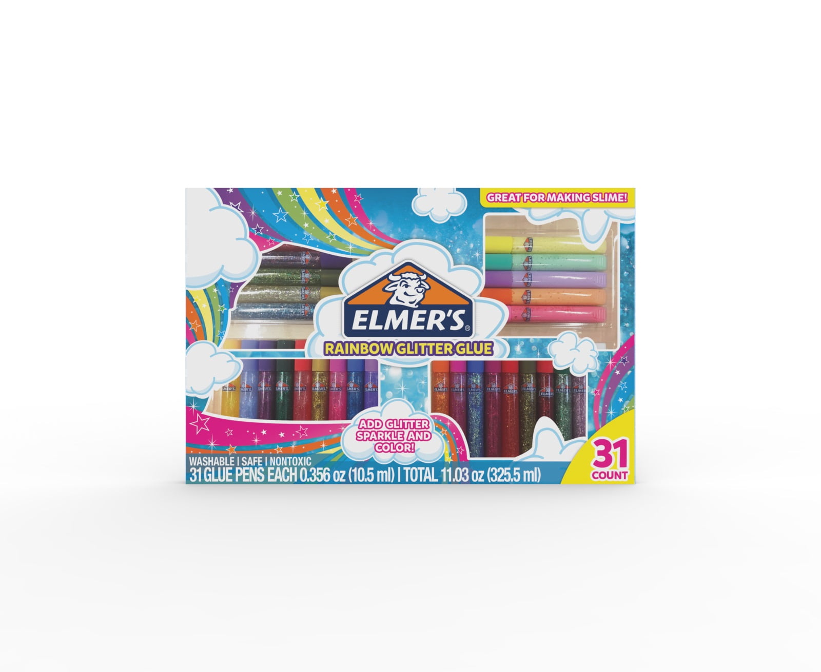 Elmer’s Rainbow Glitter Glue Pen Set, Assorted Colors, 0.356 Ounces Each, 31 Count