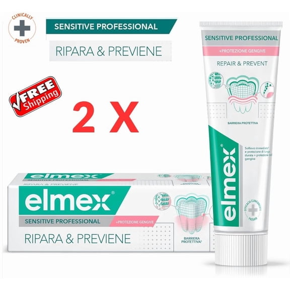 Elmex Sensitive Professional Repair + Preventive Gum Toothpaste 75ml Pack of 2 Made in Italy