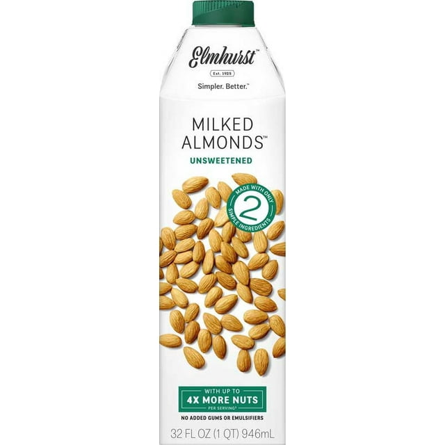 Elmhurst Almond Milk, Unsweetened, 32 oz Case of 6