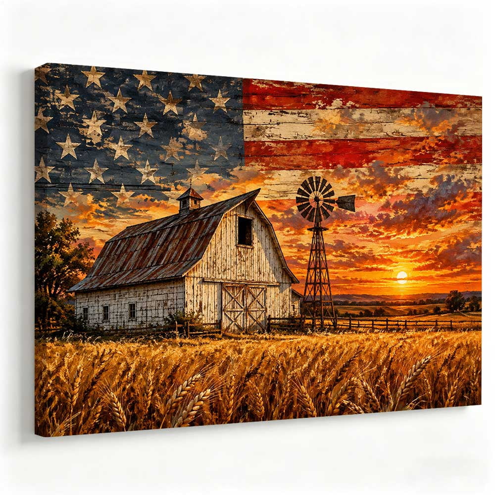 Elmivo Art Patriotic Americana Rustic Vintage American Flag Barn Framed ...