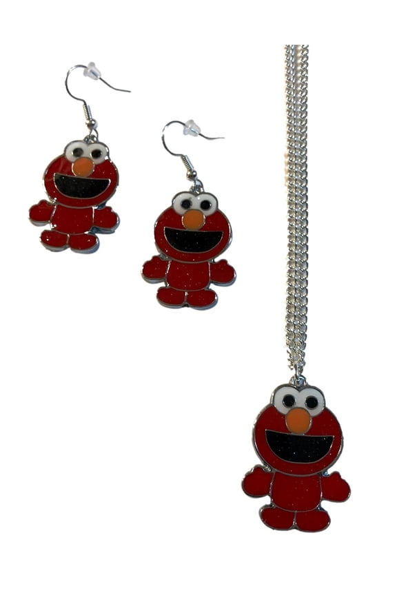 Elmo Adorable Charm Pendant Necklace and Earring Set