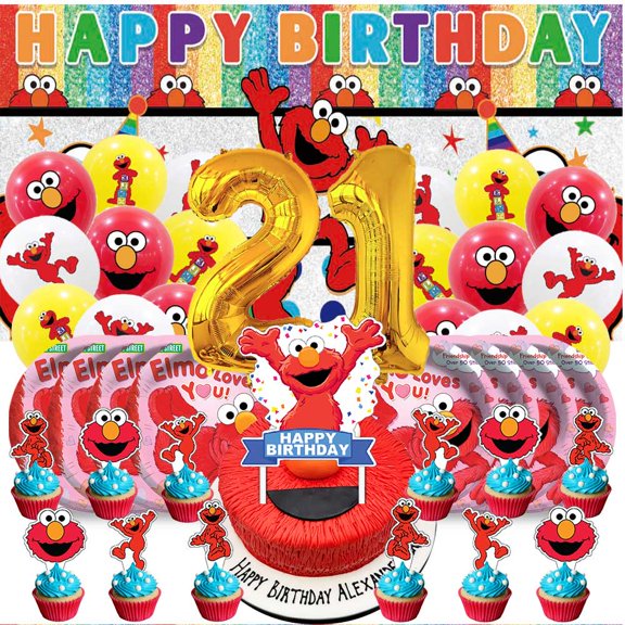 Elmo Balloons Party Supplies 21th Decor Tableware Birthday Cake Topper Decorations Banner Backdrop