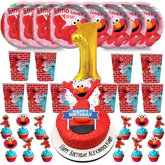 Elmo Birthday 1st Cups Party Supplies Plates Fans Decorations Cake Topper Decor