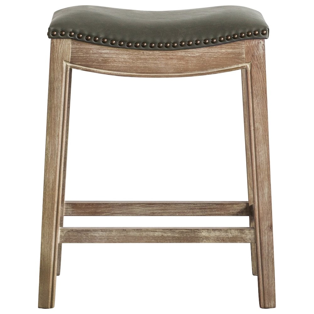 Vintage Gray Elmo Adjustable Leather Saddle Counter Stool