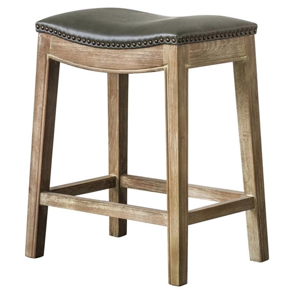 Elmo Bonded Leather Counter Stool Weathered Smoke Legs, Vintage Gray