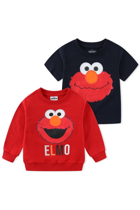 Elmo Boys 2 Pack Crewneck and Short Sleeve Tee, Infant
