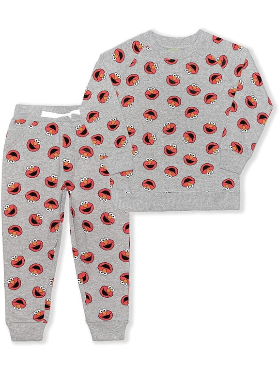 Elmo Boys 2 Piece All Over Print Crewneck and Jogger Set, Toddler
