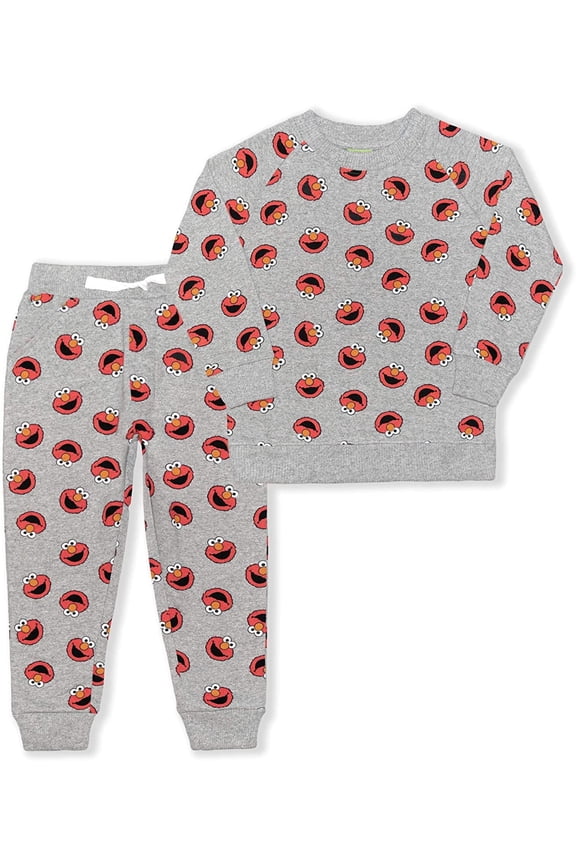 Elmo Boys 2 Piece All Over Print Crewneck and Jogger Set, Toddler