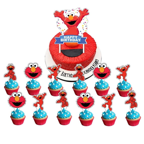 Elmo Cake Topper Cupcake Set Party Supplies Decoration Birthday Decor Kit