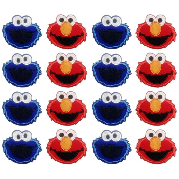 Elmo & Cookie Monster Faces Characters 2.5 in Tall Embroidered Set of 16 Patches
