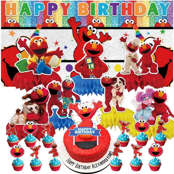 Elmo Party Decorations Banner Decor Supplies Honeycomb Centerpieces Table Toppers Cake Toppers for Birthday Photo Props