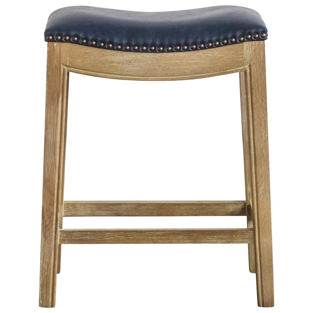 Vintage Blue Adjustable Saddle Style Wood Leather Counter Stool