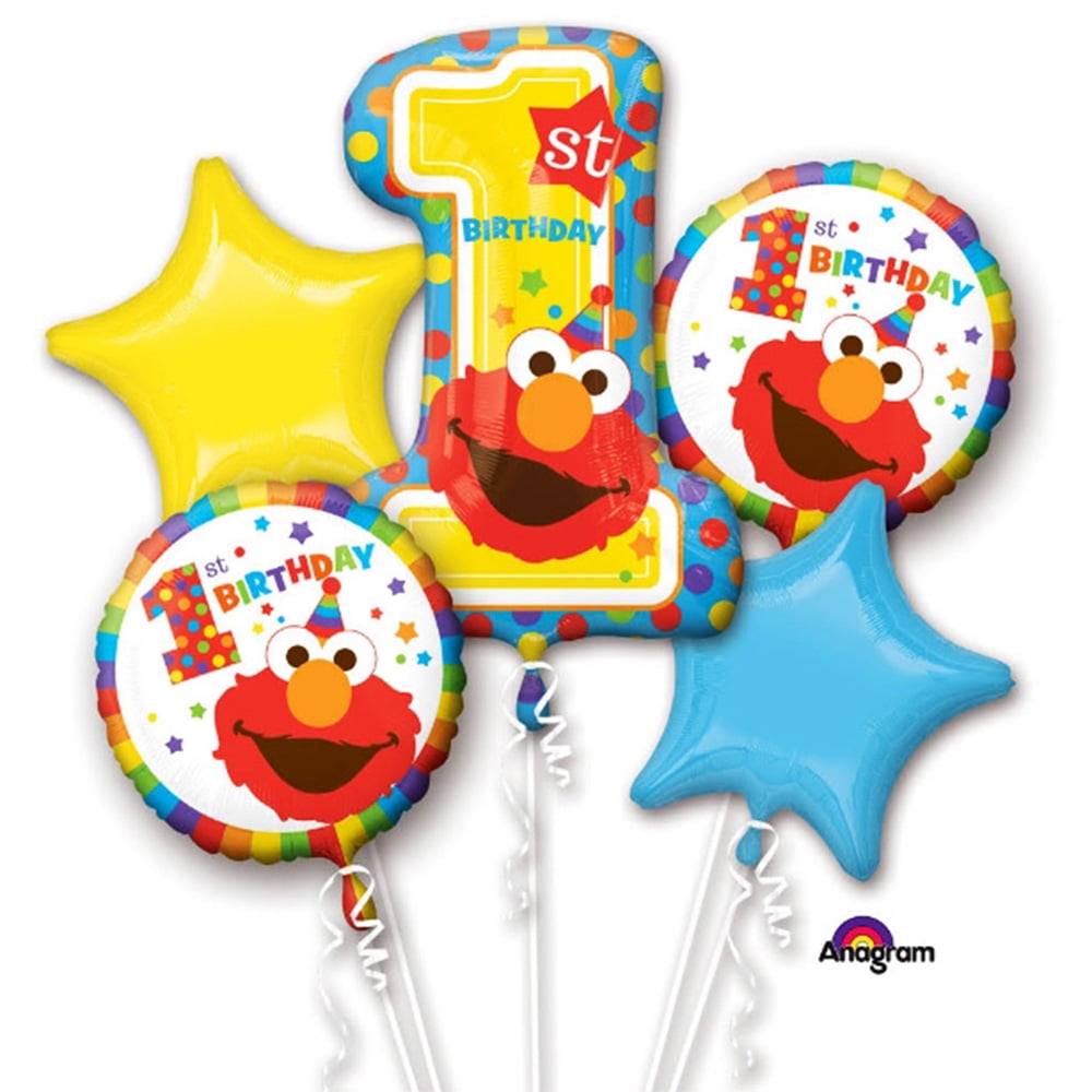 Elmo Sesame Street 1st Birthday Theme Foil Balloon Bouquet