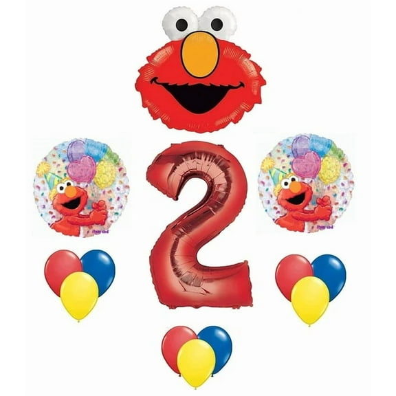 Elmo Sesame Street 2nd #2 Two Second Birthday Party Mylar and Latex Decoration Balloons 13 Piece Set