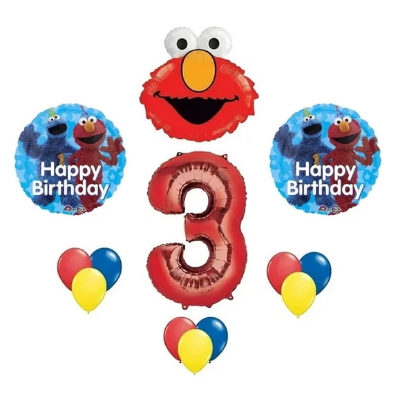 Elmo Sesame Street #3 3rd Third Birthday Party Supply Balloon Mylar and Latex Set