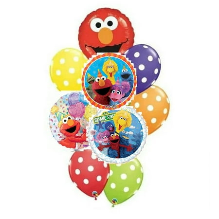 Elmo Sesame Street 9 Piece Birthday Party Mylar Foil and Latex Polka Dots Party Bouquet