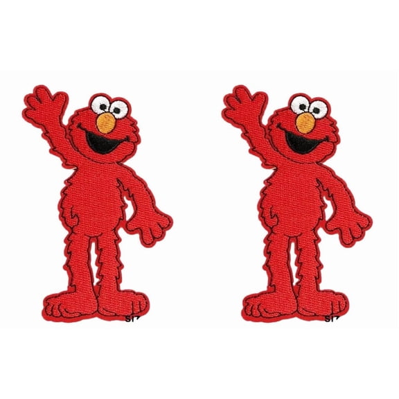 Elmo Waving Embroidered 4.5 Inch Iron On Set of 2 Patches