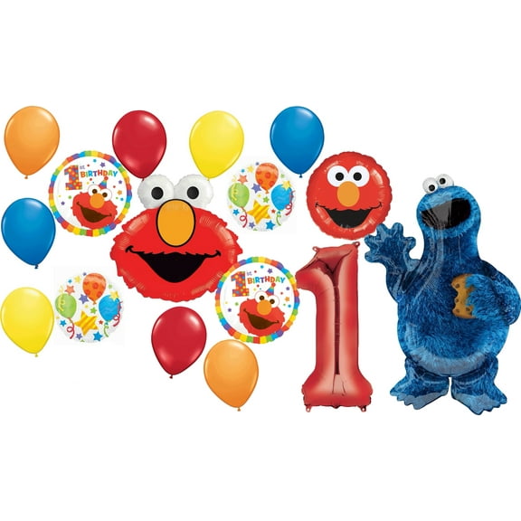 Elmo and Cookie Monster 1st Birthday Party Supplies Balloon Bouquet Decorations