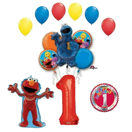 Elmo and Cookie Monster Sesame Street 1st Birthday Party 14 Piece Supplies Balloon Decoration Bouquet Set