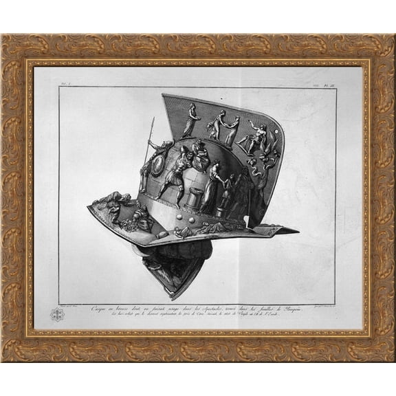 Elmo and the bronze gladiator 20x20 Gold Ornate Wood Framed Canvas Art by Piranesi, Giovanni Battista