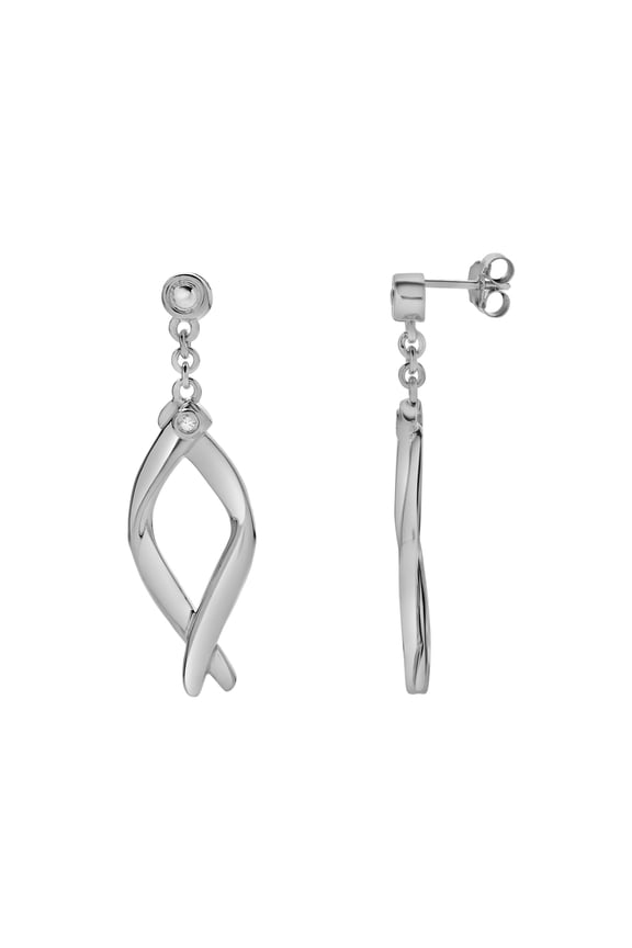Elmora Sterling Silver 0.02 Ct Diamond Twisted Drop Earrings