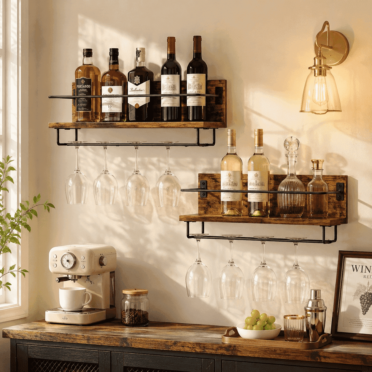 Elmory 2 pack wall mounted wine rack, hanging wine shelves & rustic ...