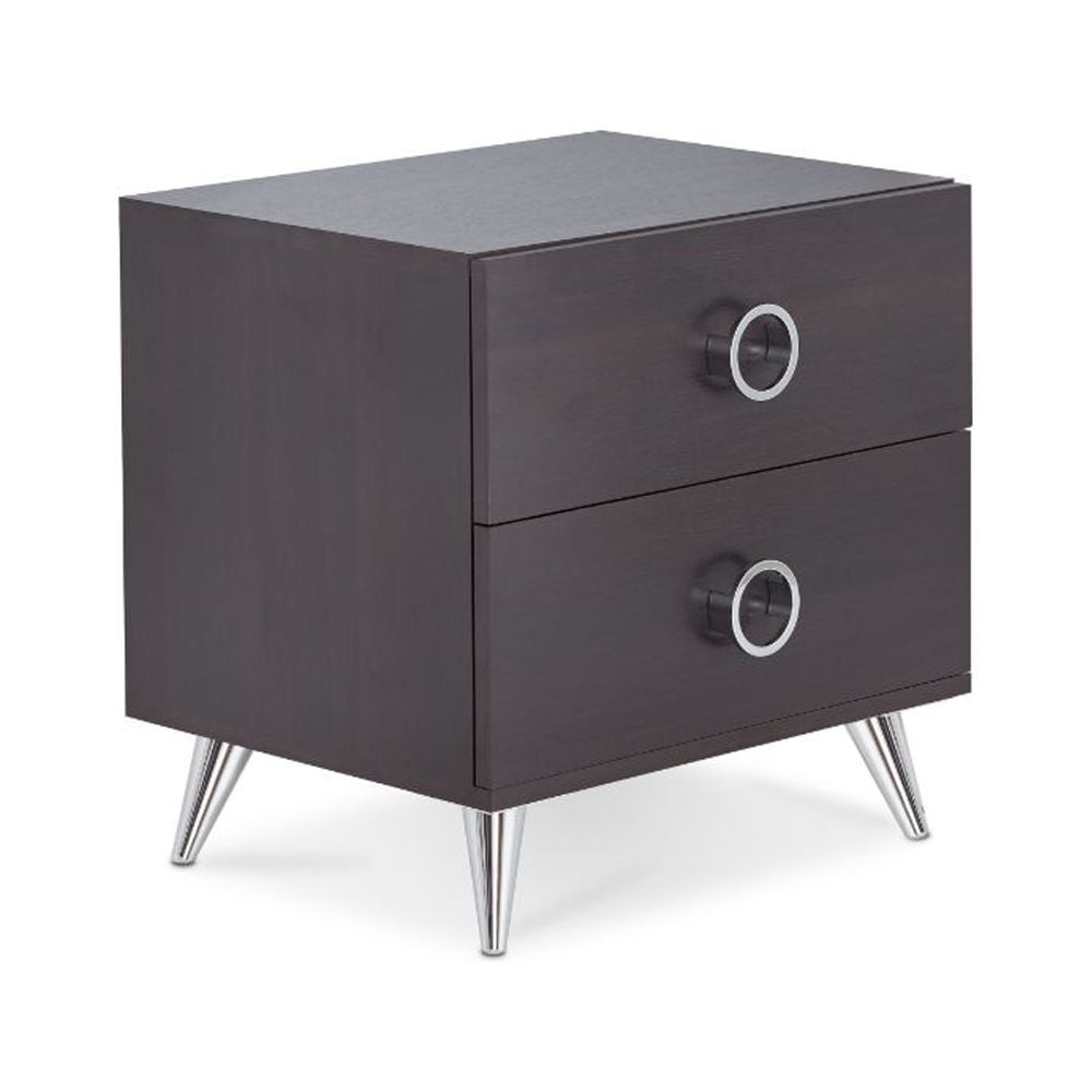 Elms Espresso Brown Wood & Chrome 2 Drawer Nightstand