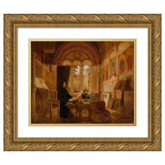 Elmslie William Dallas 18x15 Gold Ornate Wood Frame and Double Matted Museum Art Print Titled - Interior of a Monastery in Italy (1853)
