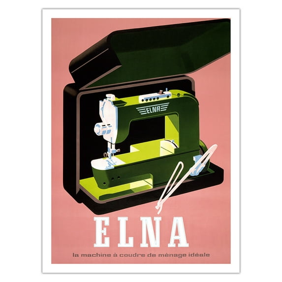 Elna - La Machine à Coudre de Ménage Idéale (Elna - The Ideal Household Sewing Machine) - Vintage Advertising Poster by Fritz Bühler c.1930s - Bamboo Fine Art 290gsm Paper Print (Unframed) 24x32in