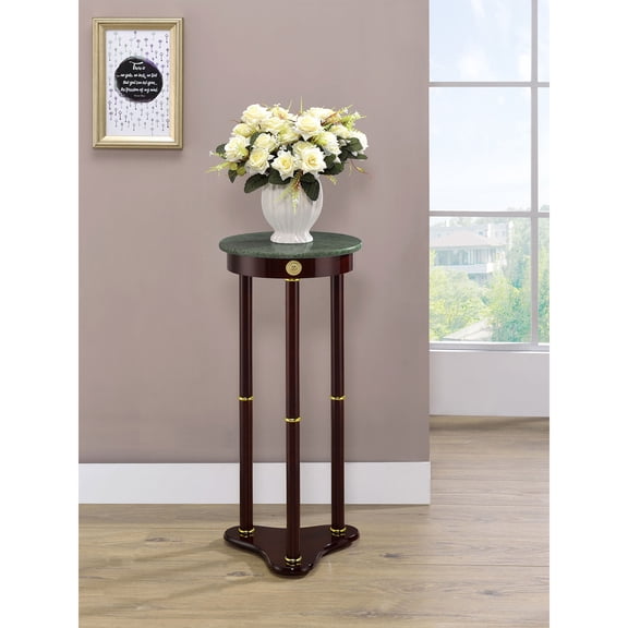 Elna Merlot and Green Accent Side Table with Round Top Plant Stand - End Table