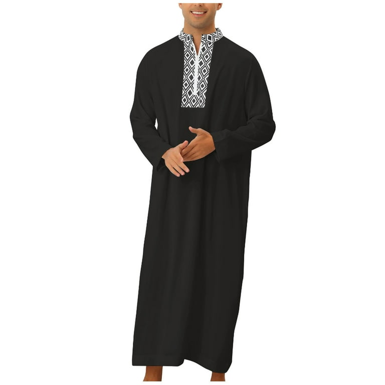 Elneeya 2023 Fashion Muslim Robes Ethnic Style Print Islamic Clothing Long  Sleeve Morocco Muslim Men Clothing Qamis Homme Musulmans 