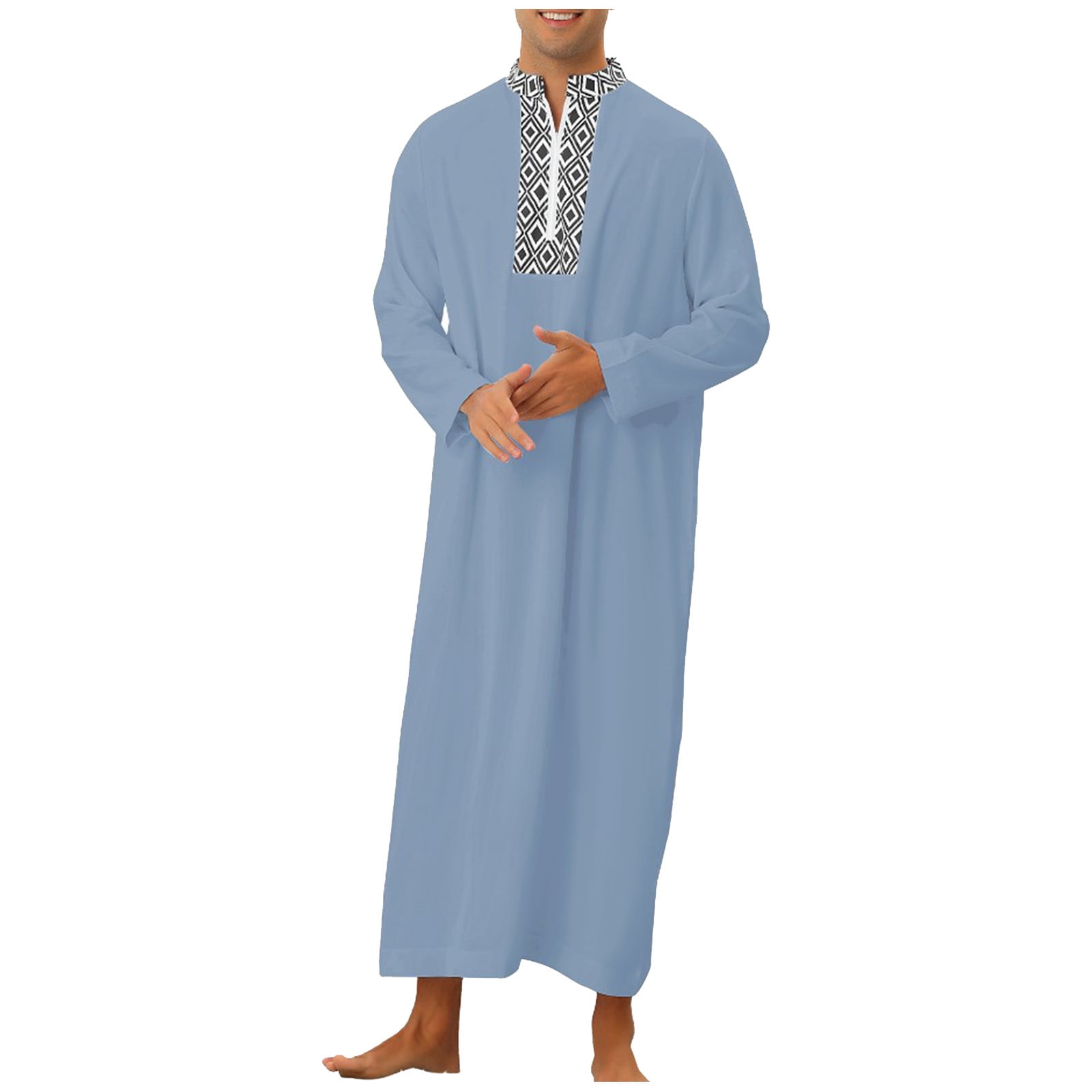 Elneeya 2023 Fashion Muslim Robes Ethnic Style Print Islamic Clothing Long  Sleeve Morocco Muslim Men Clothing Qamis Homme Musulmans 