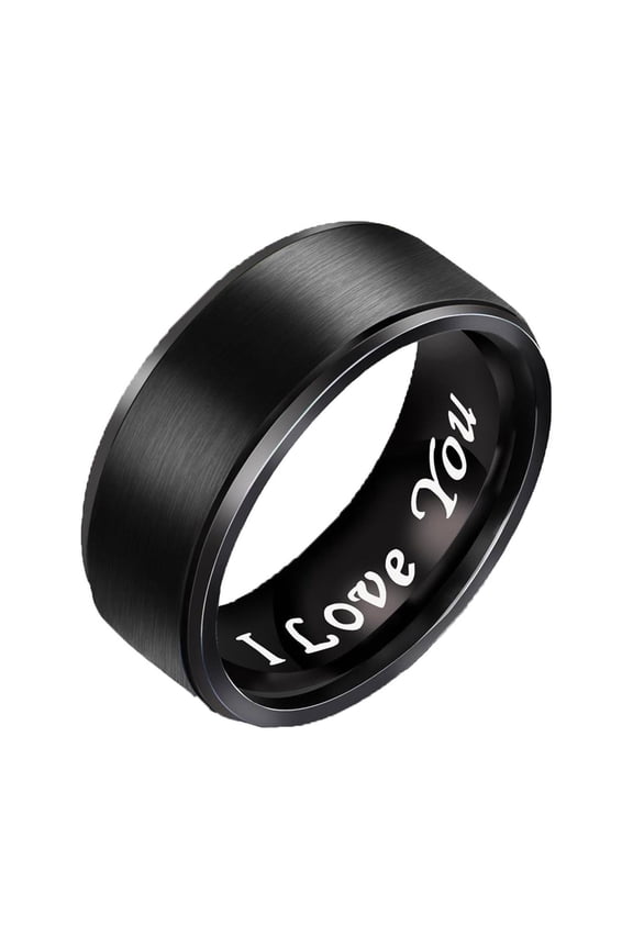 Clearance Rings for Women Mens Wedding Band in Titanium 8MM Black Plated Ring - Engraved I Love You
