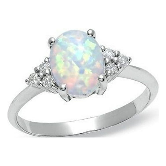 Elneeya Clearance Rings for Women Oval White Fire Opal Ring 925 Sterling Silver Gemstone Jewelry For Women (Size 8)