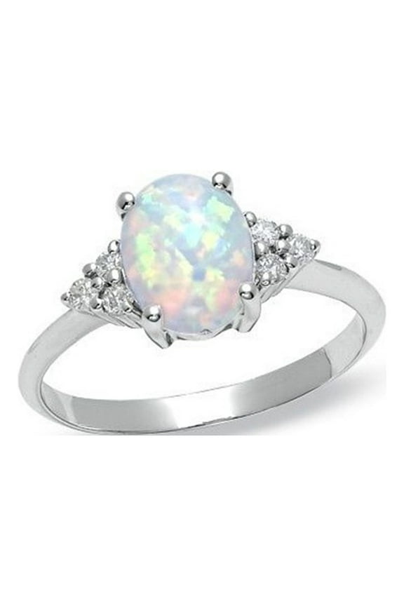 Clearance Rings for Women Oval White Fire Opal Ring 925 Sterling Silver Gemstone Jewelry For Women (Size 9)