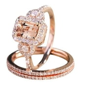 Elneeya Clearance Rings for Women Women's 18 K Rose Gold Micro-Inlaid Square Diamond Ring Set