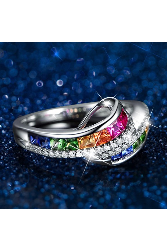 Modern Party Rings, Zircon, Rainbow, Diamond, Size 10