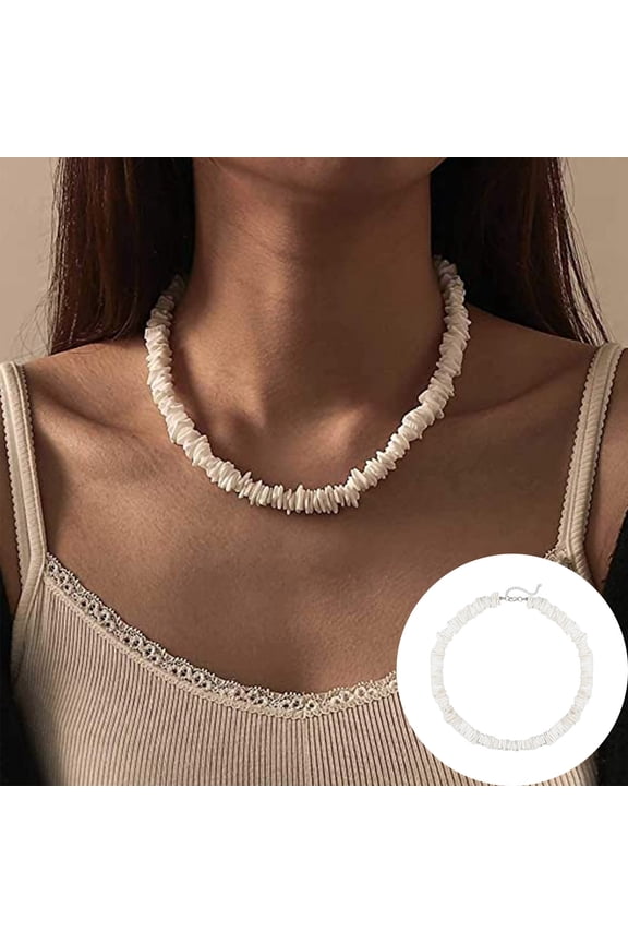 White Puka Shell Necklace, Hawaiian Style Clam Chip Surfer Choker for Men & Women
