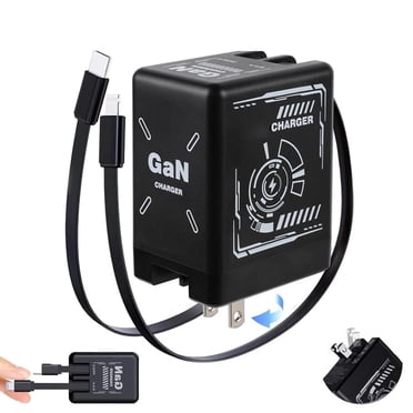 W & O 60W GaN Smart Charger 2-in-1 with Retractable Cables, Foldable ...