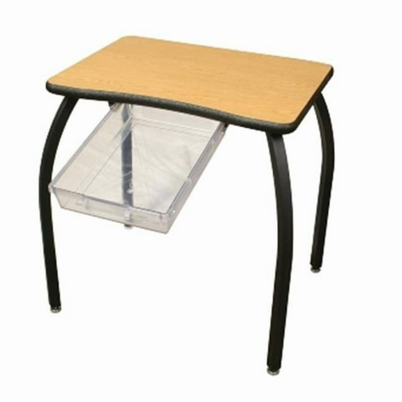 Elo 24 x 36 Rectangle desk, 4 Adjustable Legs, Black Beveled Lotz Armor Edge, Grey Nebula Laminate Top, Tote Book Box