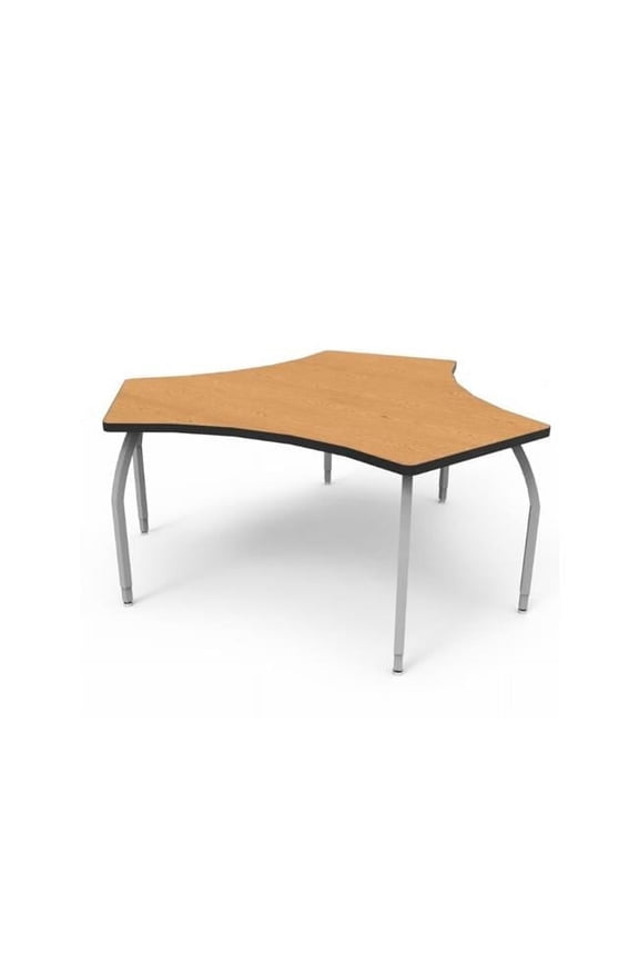 Elo Bridge Table with Bannister Oak Laminate & 4 Adjustable Smooth Silver Legs - 26-31 x 61 x 33.3 in.