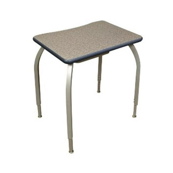 Elo Furniture Series ELO7171-ADJ-SS-32 Elo 20 x 27.5 Rectangle desk- 4 Adjustable Smooth Silver Legs- Black Beveled Lotz Armor Edge- Bannister Oak Laminate Top