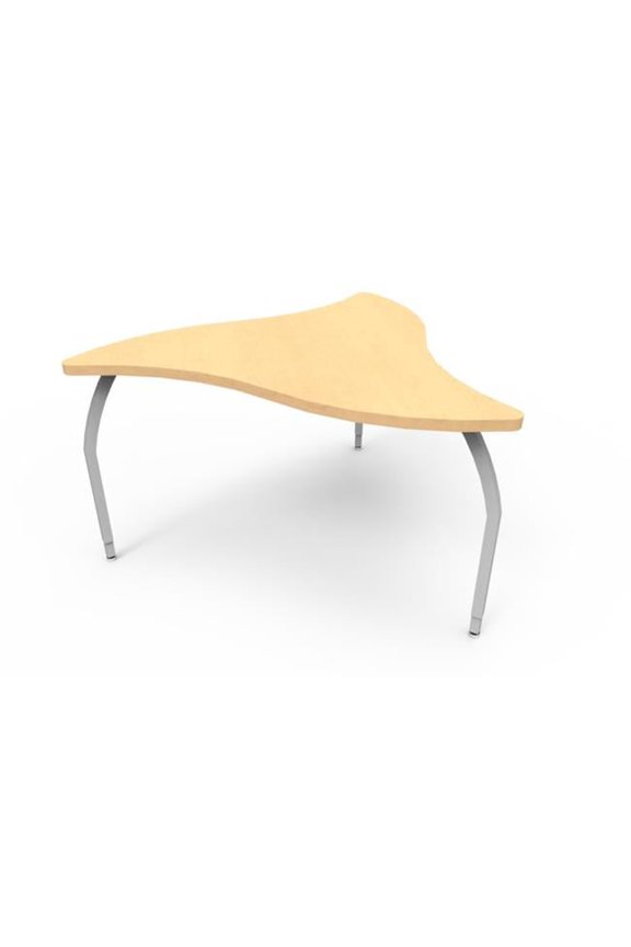 Elo Manta Table, Fusion Maple Laminate & Banding with 3 Adjustable Smooth Silver Legs - 26-31 x 52 x 48 in.