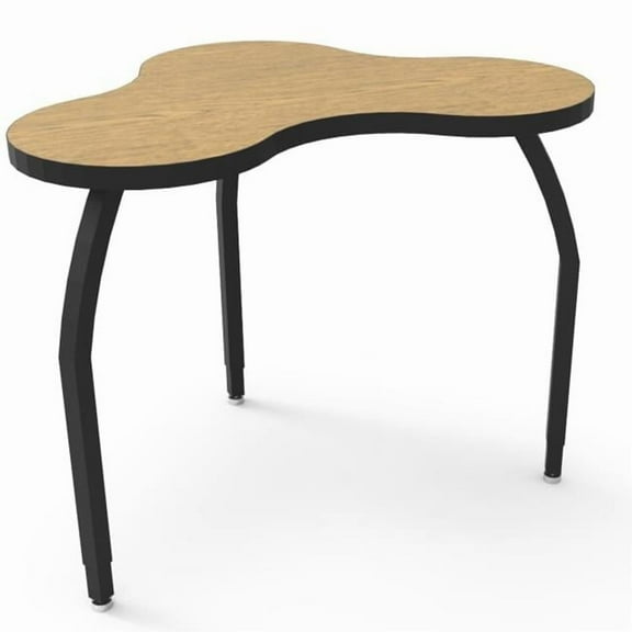 Elo Mini Nimbus Desk with Bannister Oak Laminate & 3 Junior Adjustable Smooth Silver Legs - 21-26 x 36 x 25.5 in.