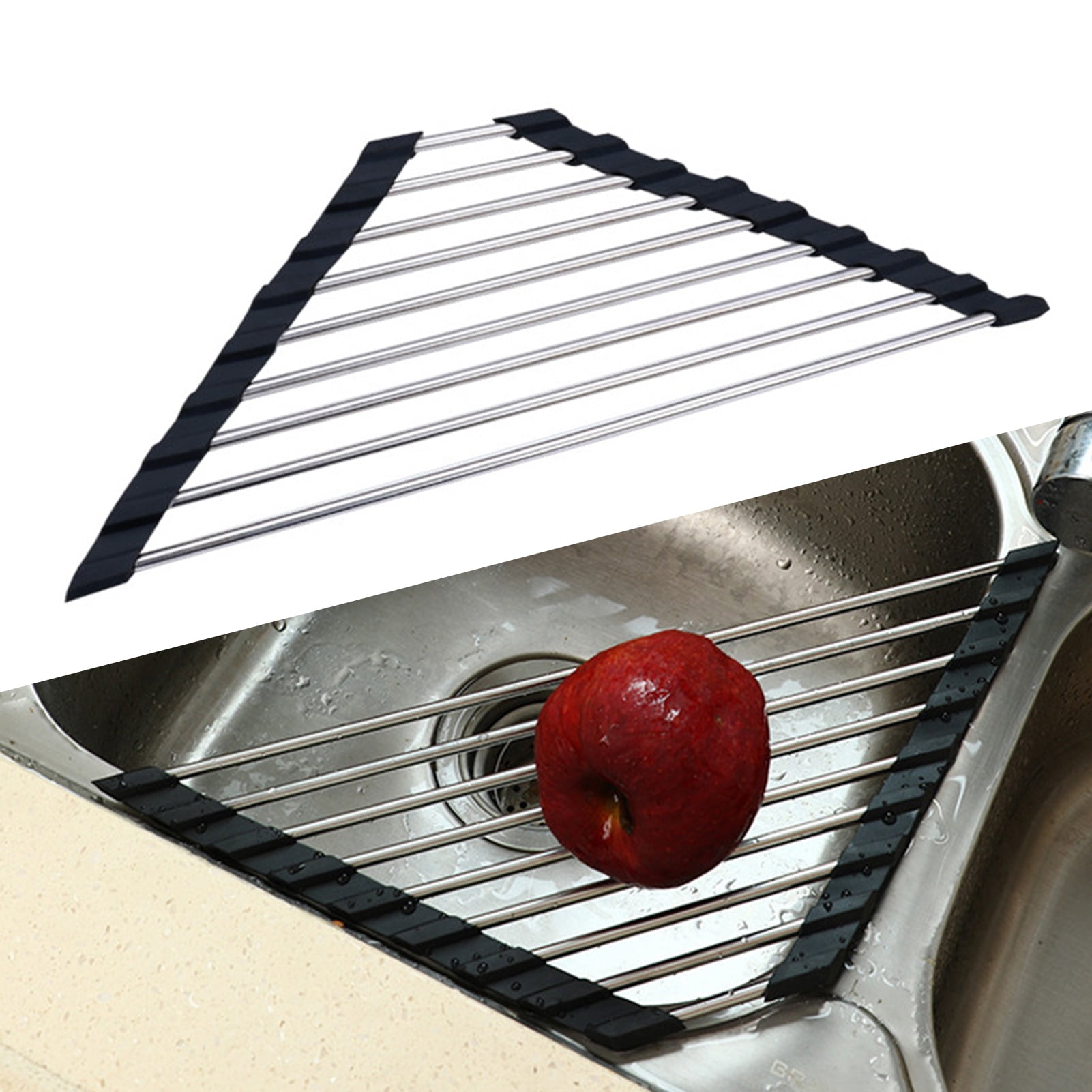 Elodia Triangle RollUp Dish Drying Rack Foldable Stainless Steel Over