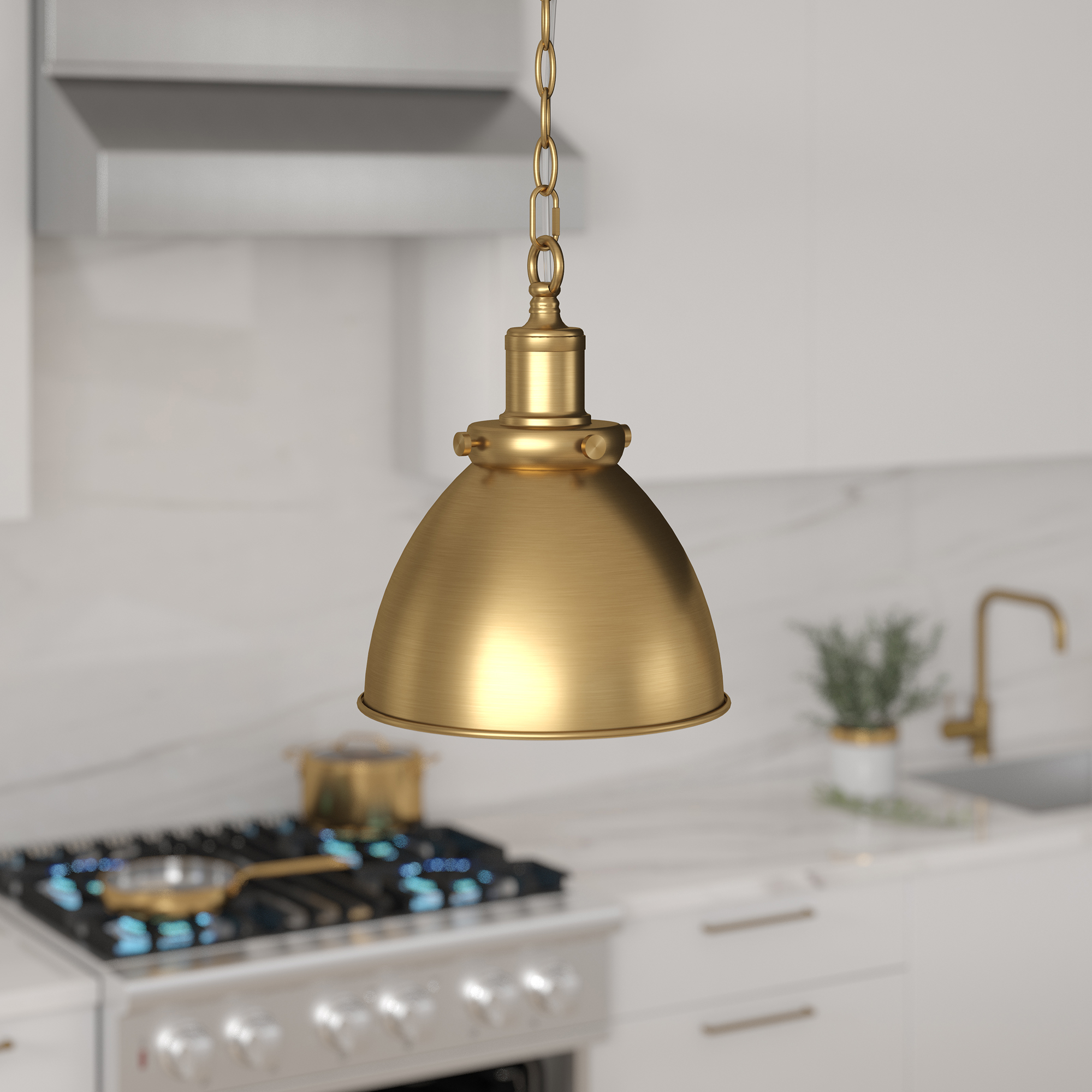 Evelyn&Zoe Industrial 8" Wide Brass Pendant
