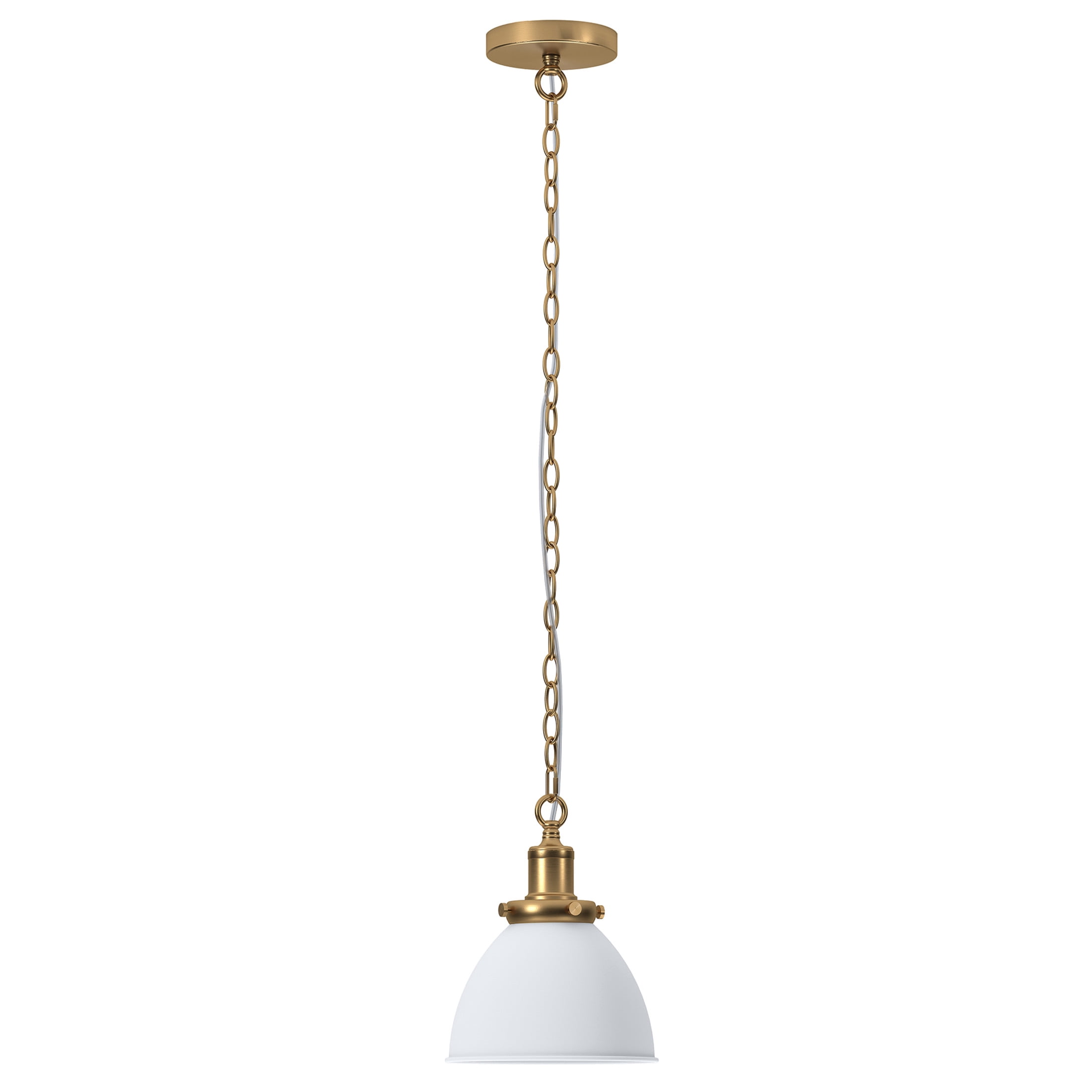 Evelyn&Zoe Industrial 8" Wide Matte White/Brass Pendant